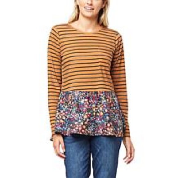 NWT DG2 by Diane Gilman Mixed Print Combo Peplum Top LARGE #Z - Picture 3 of 3